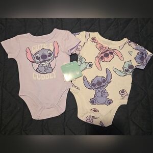NWT Disney Stitch Baby Onesies - Purple and Cream Size 0-3M